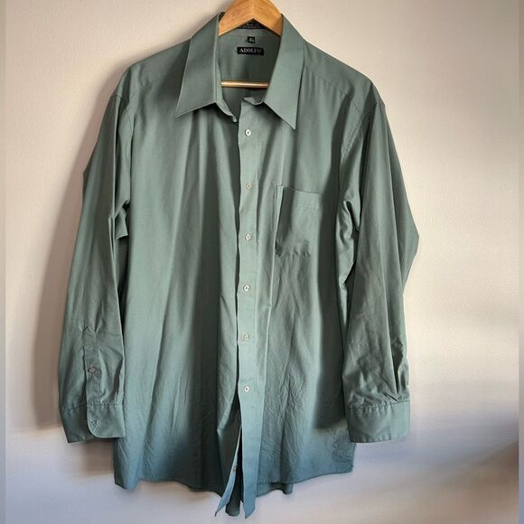 Adolfo Green Cotton Blend Button Down Dress Shirt Size 18.5 - Picture 1 of 4